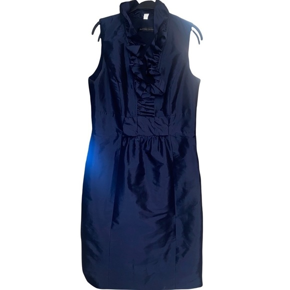 NWOT Alfred Sung Evening Blue Ruffle Mock Neck Knee-Length Sheath Dress - Picture 4 of 8